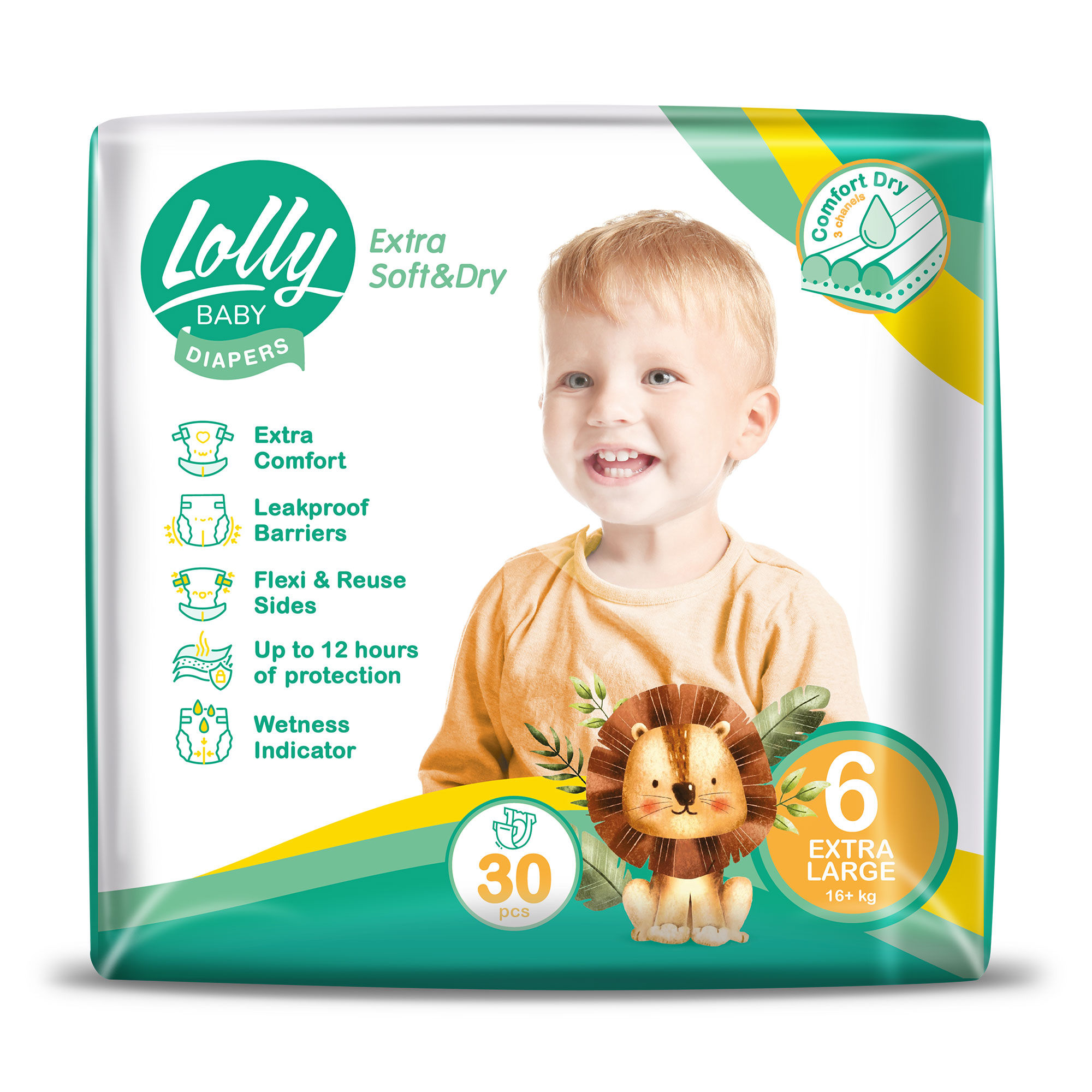 Підгузки Lolly Extra Soft &amp; Dry Extra Large розмір 6 (16+ кг), 30 шт